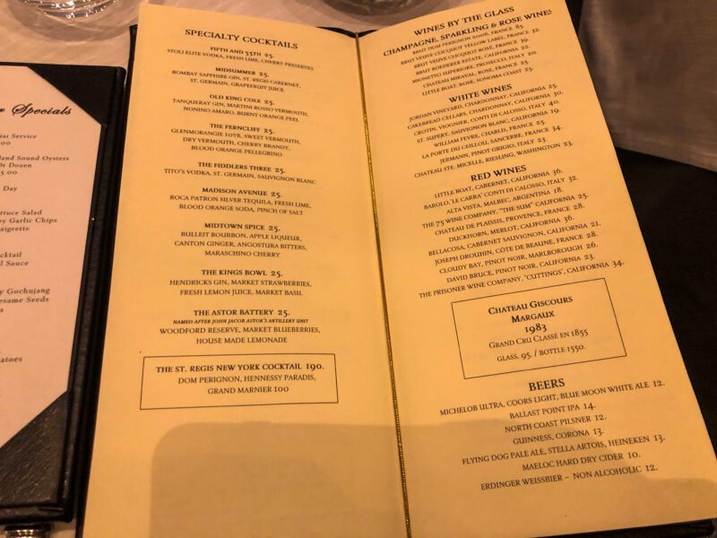 St Regis New York 5th Avenue Suite King Cole Bar Menu 3