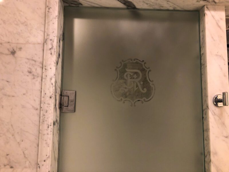 St Regis New York 5th Avenue Suite shower door logo
