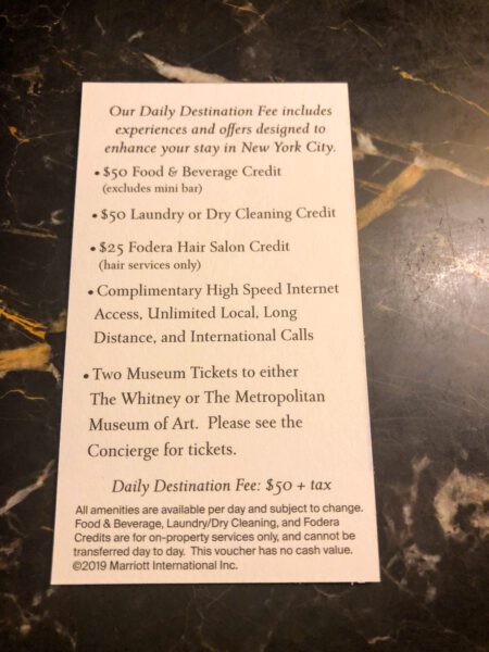 St. Regis New York Destination Fee