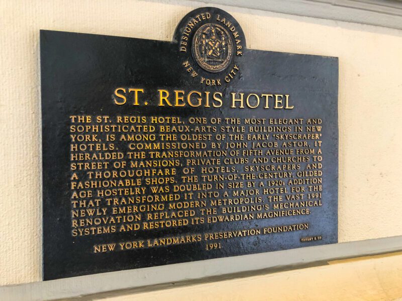 St. Regis New York Info Plaque