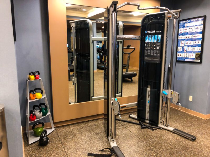 Hilton New York Times Square cable machine and kettlebells