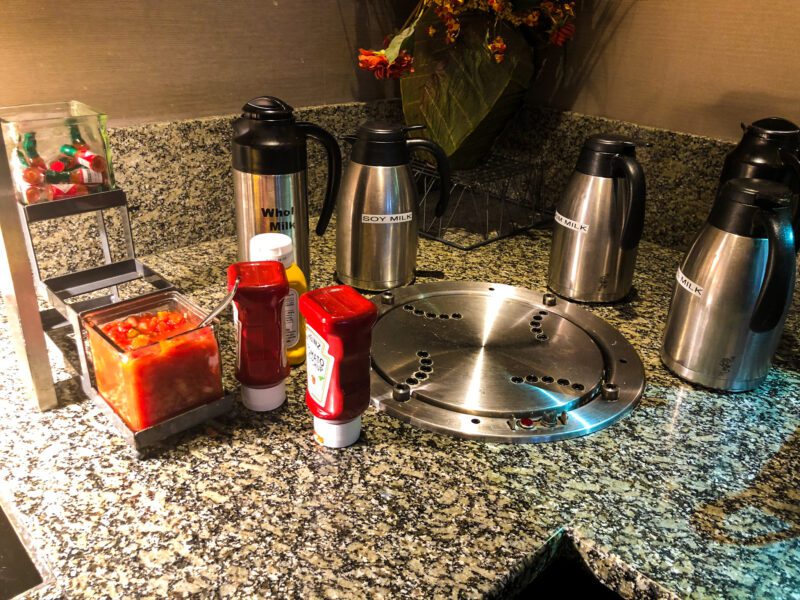 Hilton New York Times Square milk and condiments station