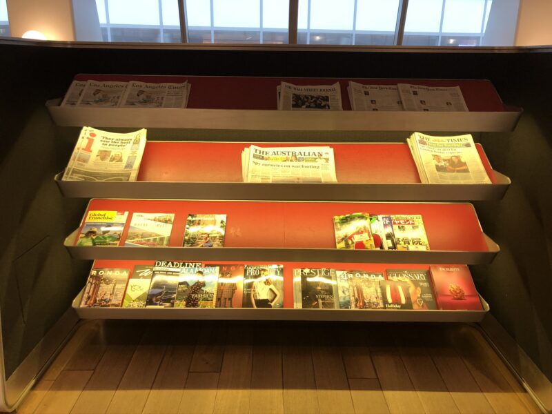 Qantas First Class Lounge Lax Literature Rack