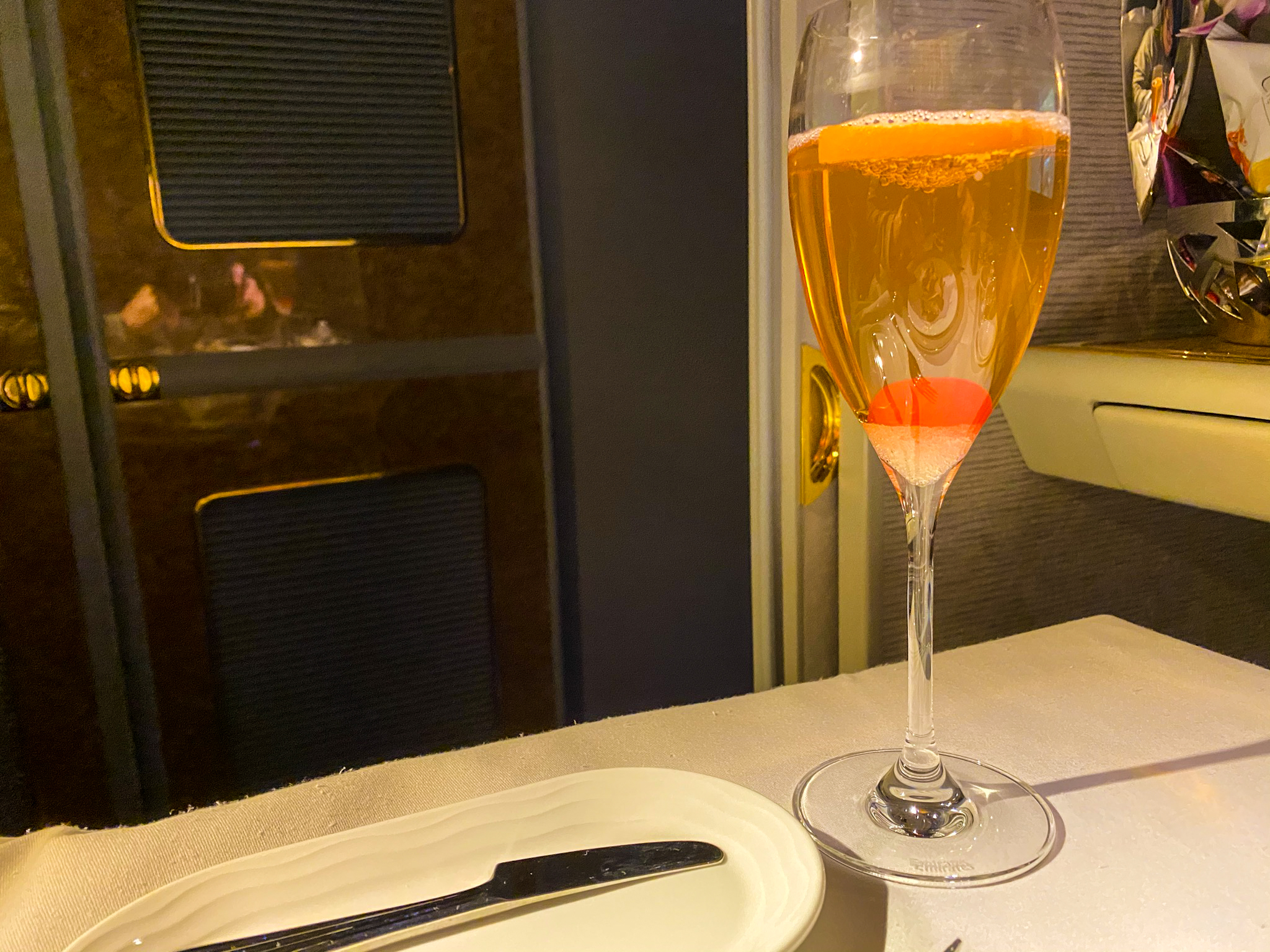 Emirates 777 First Class Champagne Cocktail