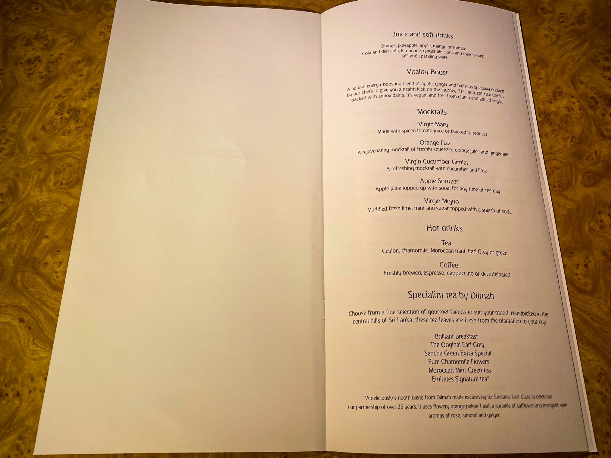 Emirates 777 First Class Food And Beverage Menu