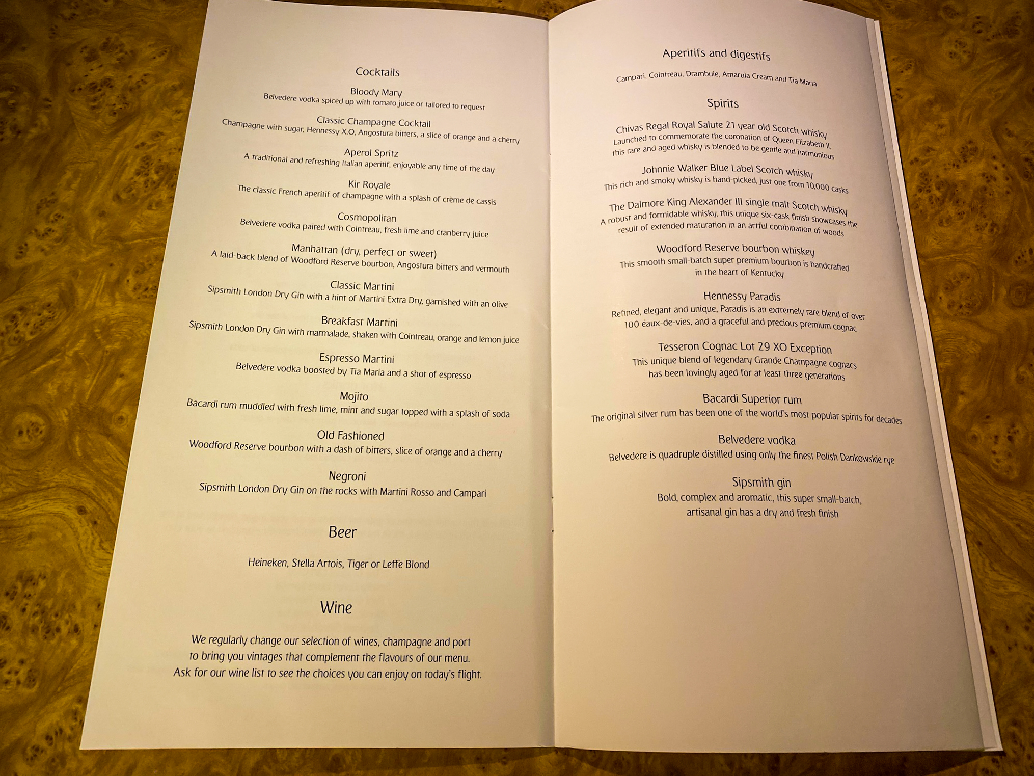 Emirates 777 First Class Food And Beverage Menu