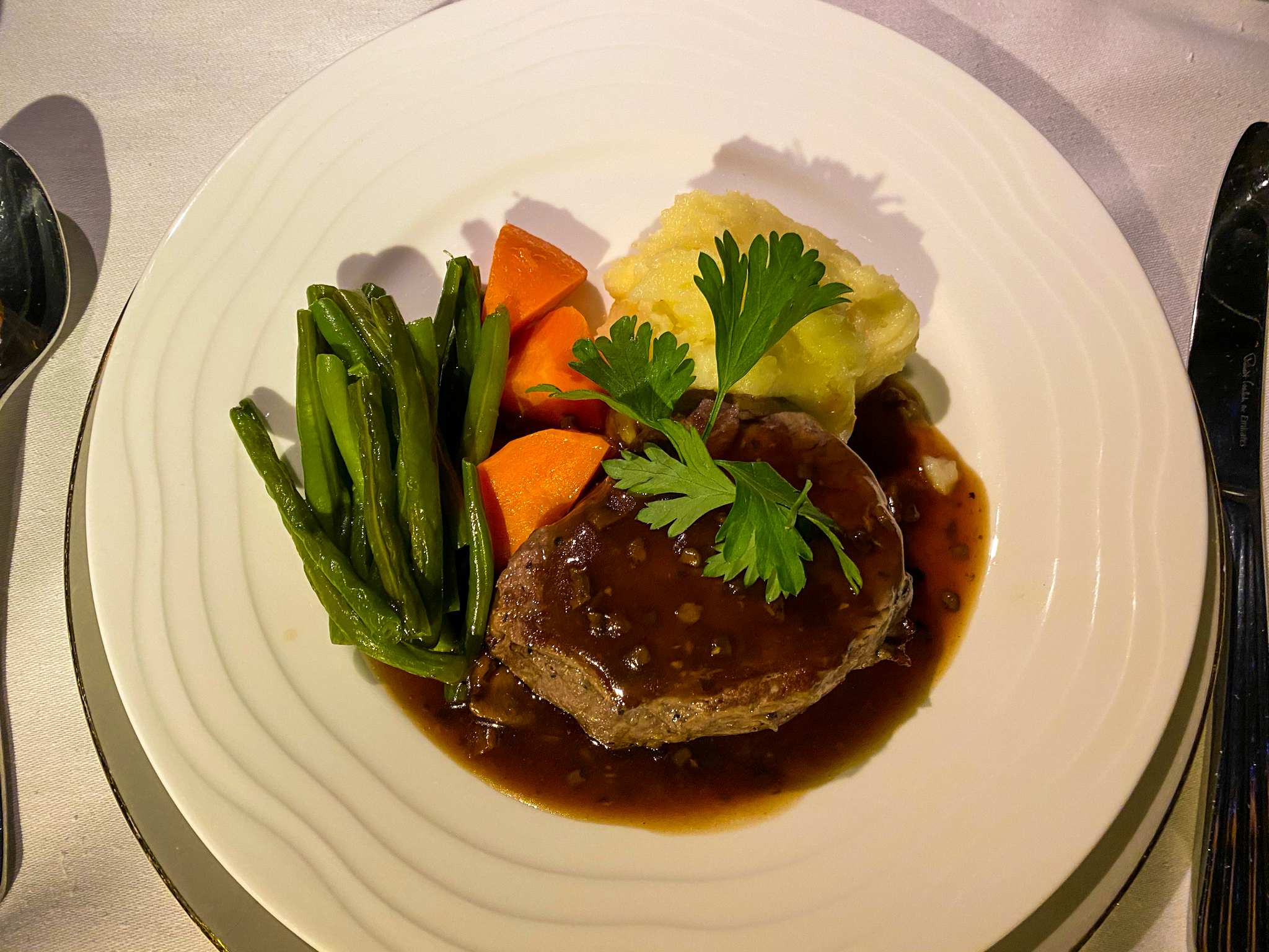 Emirates 777 First Class Pan Fried Beef Tenderloin