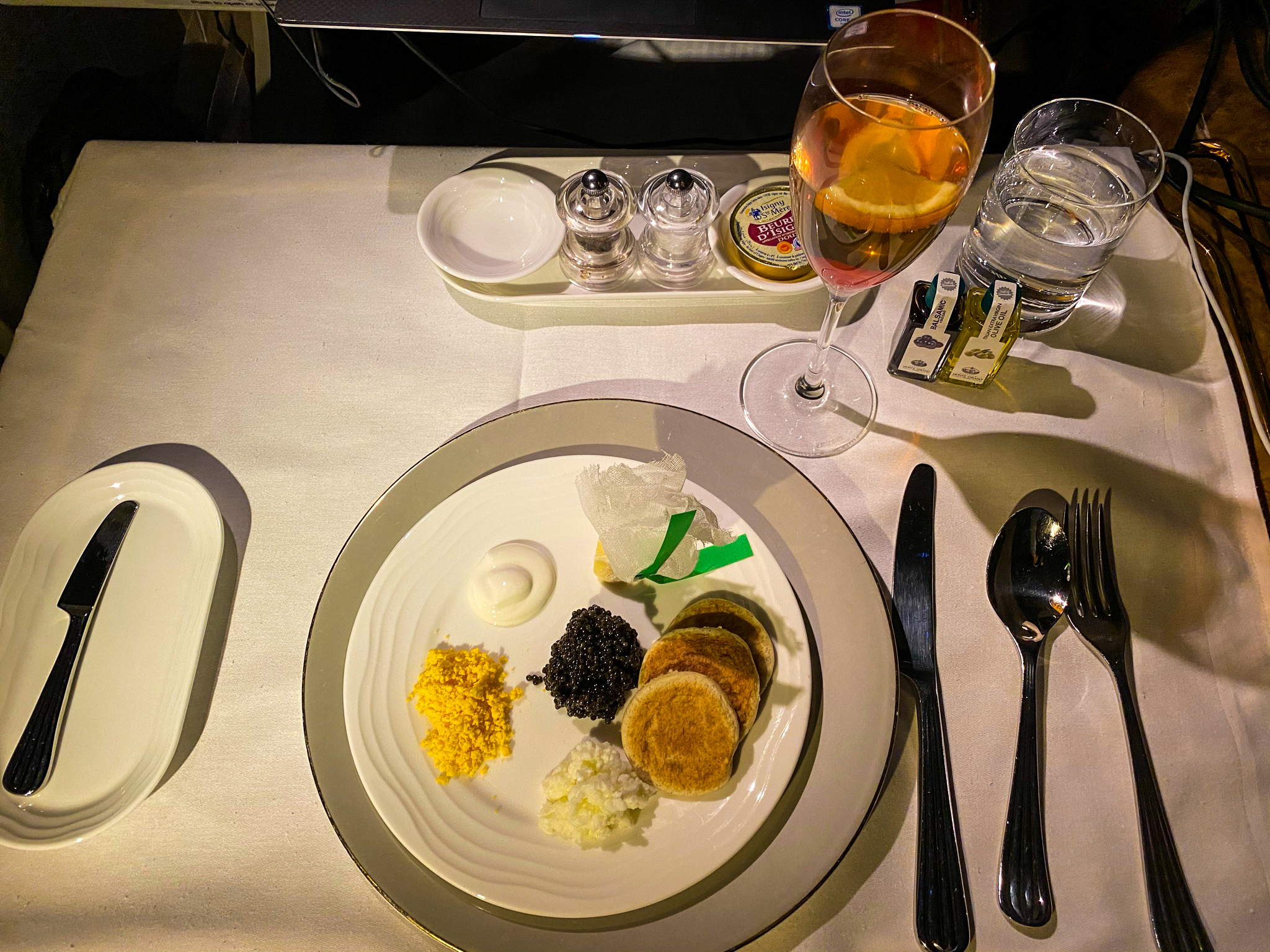 Emirates 777 First Class Third Caviar Course