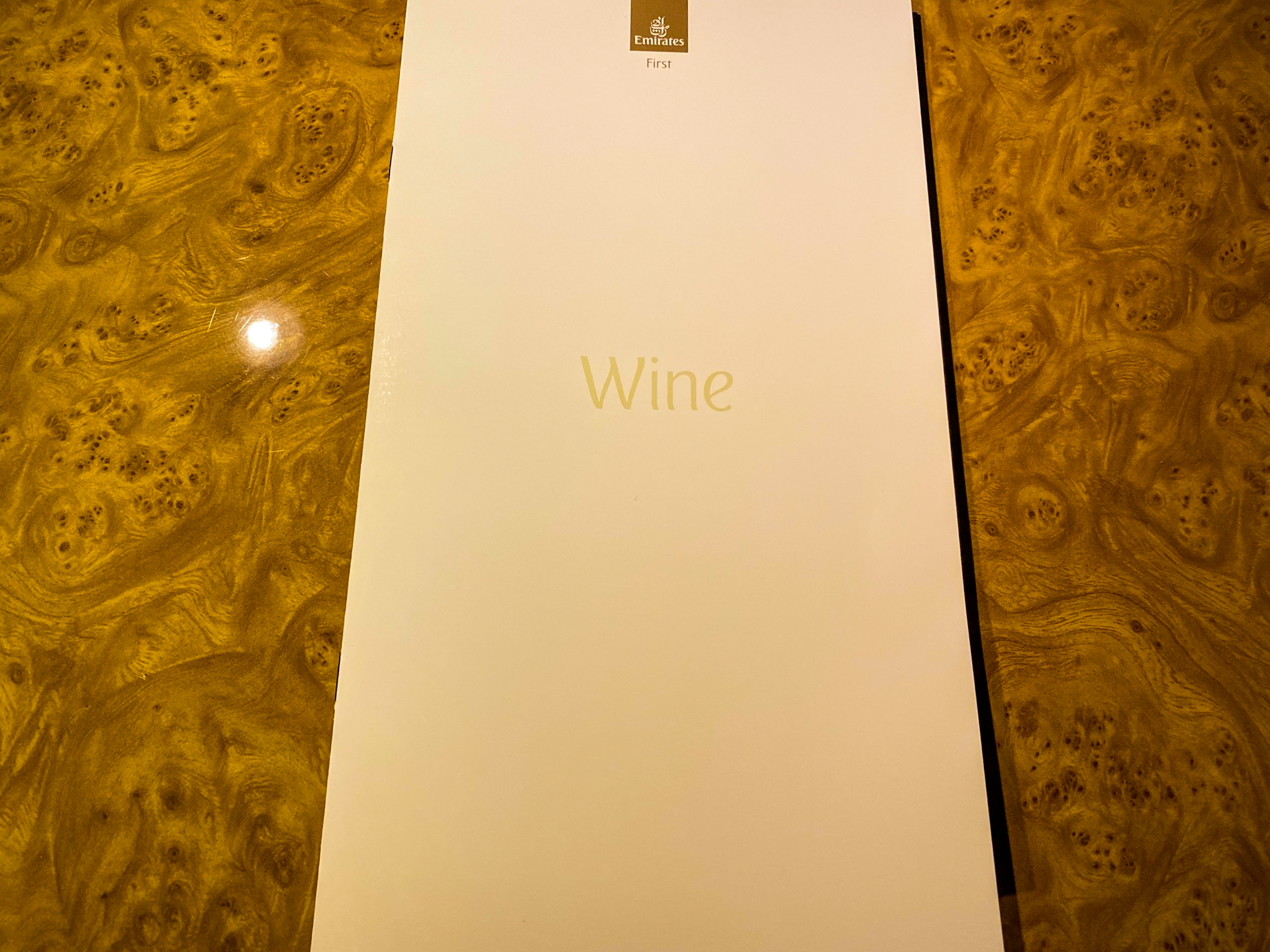 Emirates 777 First Class Wine Menu