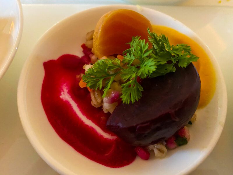 Lufthansa 747-8 First Class Beet Puree And Barley Salad