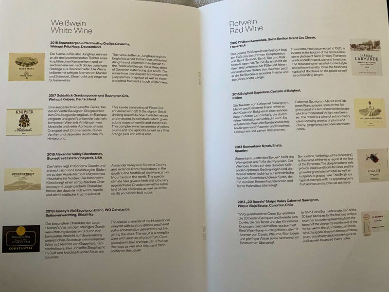 Lufthansa 747-8 First Class Drink Menu Continued (2)