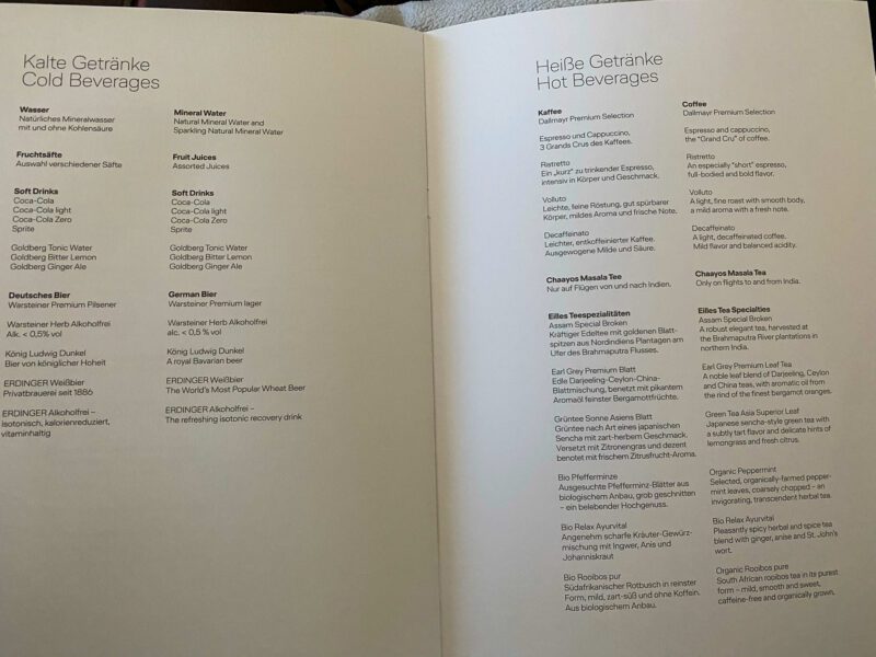 Lufthansa 747-8 First Class Food Menu Continued (2)