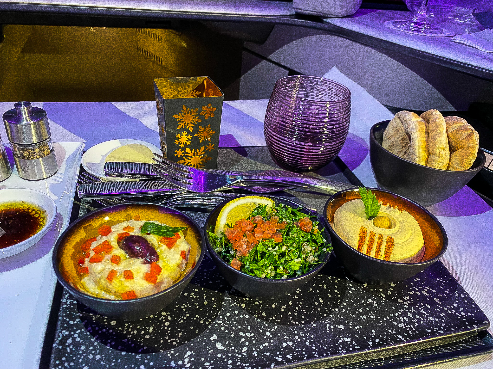 Qatar Airways Qsuites Arabic mezze