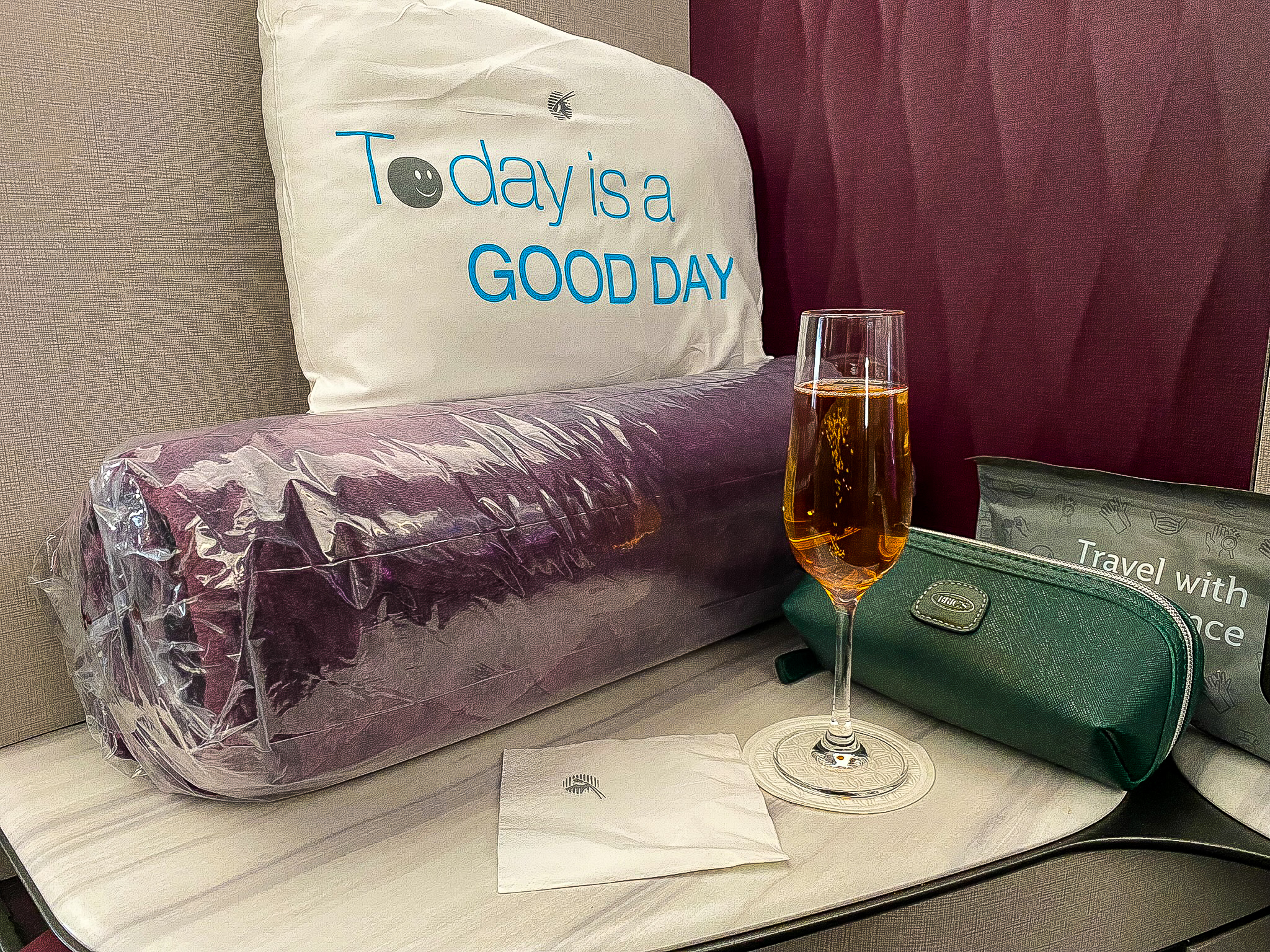 Qatar Airways Qsuites pillow comforter amenity kit