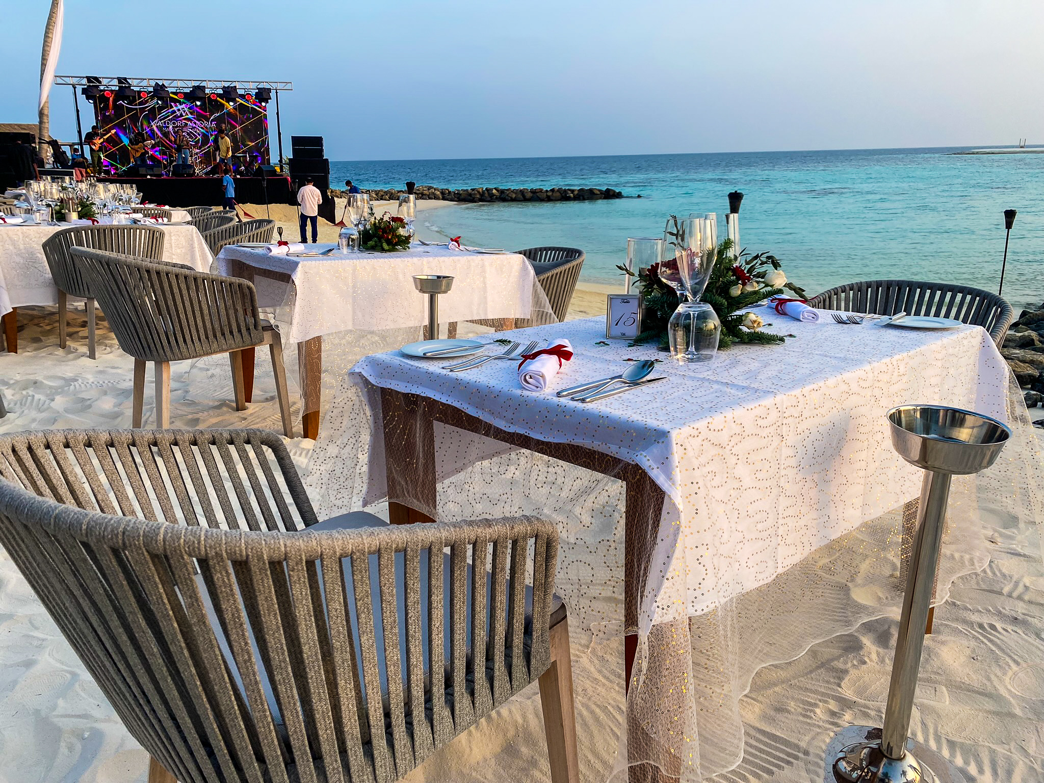 Waldorf Astoria Maldives Ithaafushi Christmas Eve Gala table