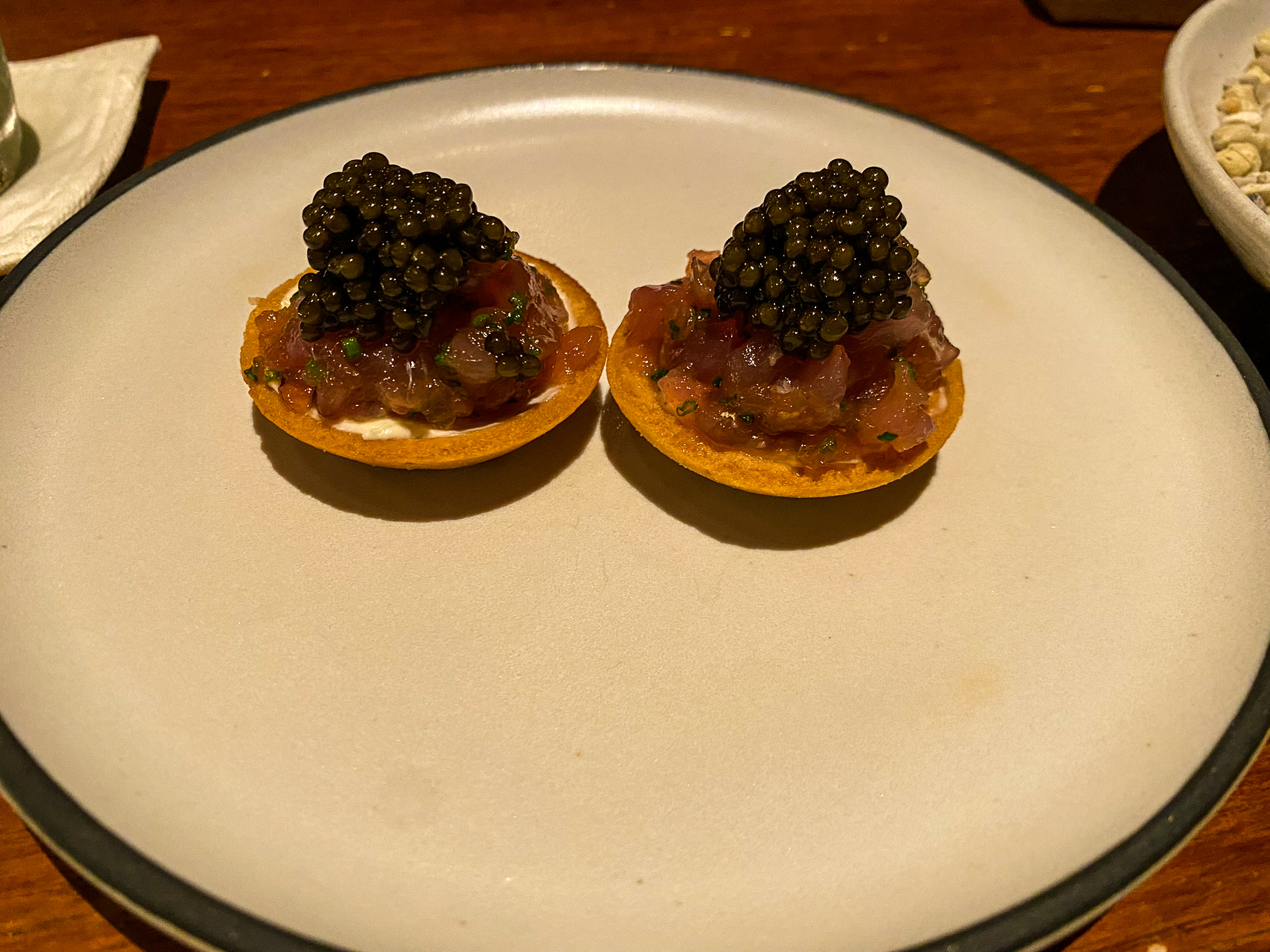 Waldorf Astoria Maldives Ithaafushi The Ledge by Dave Pynt tuna and caviar tart