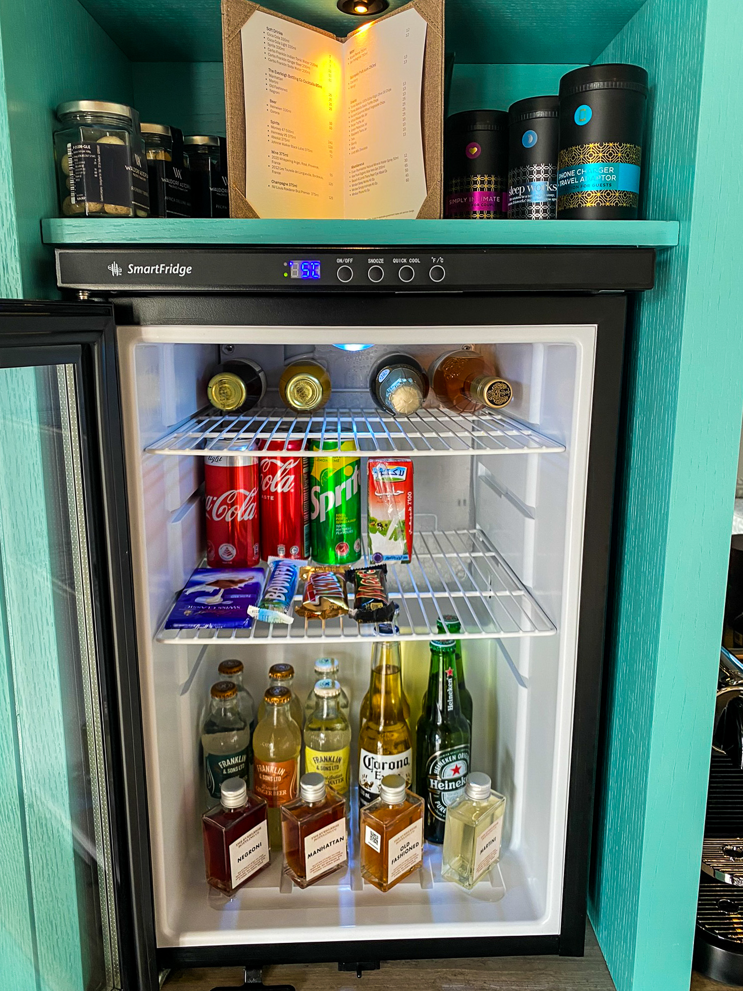 Waldorf Astoria Maldives Ithaafushi king reef villa minibar fridge