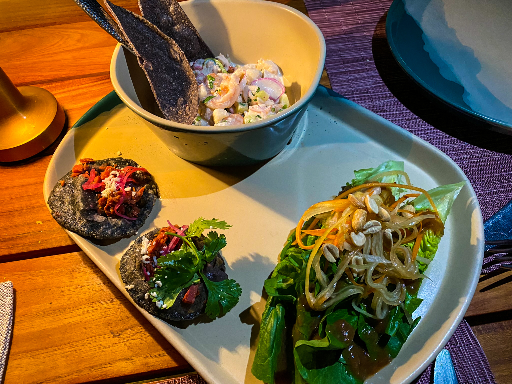 Waldorf Astoria Los Cabos Pedregal El Farallon shrimp ceviche and papaya salad