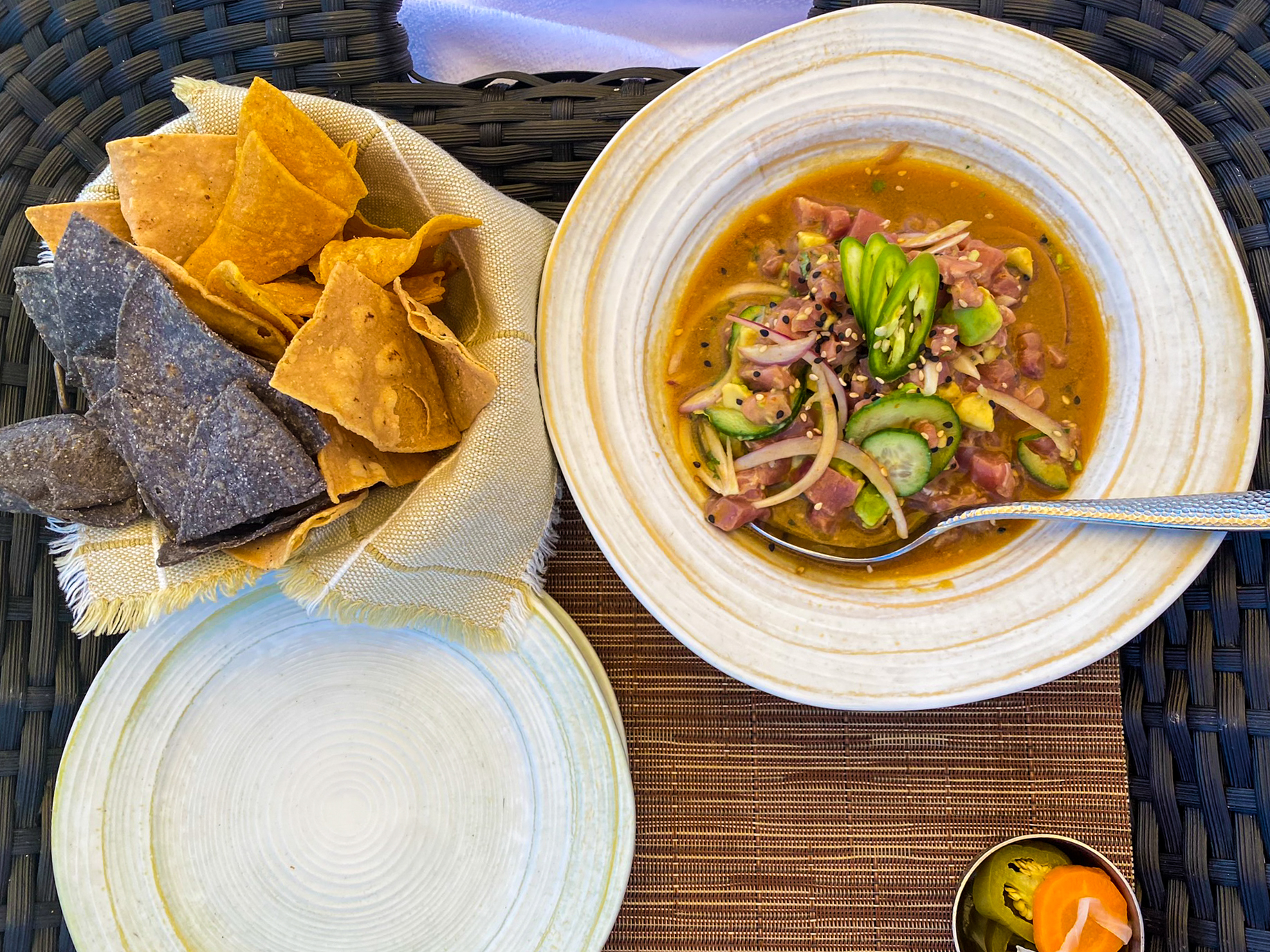 Waldorf Astoria Los Cabos Pedregal The Beach Club bluefin tuna ceviche with chips