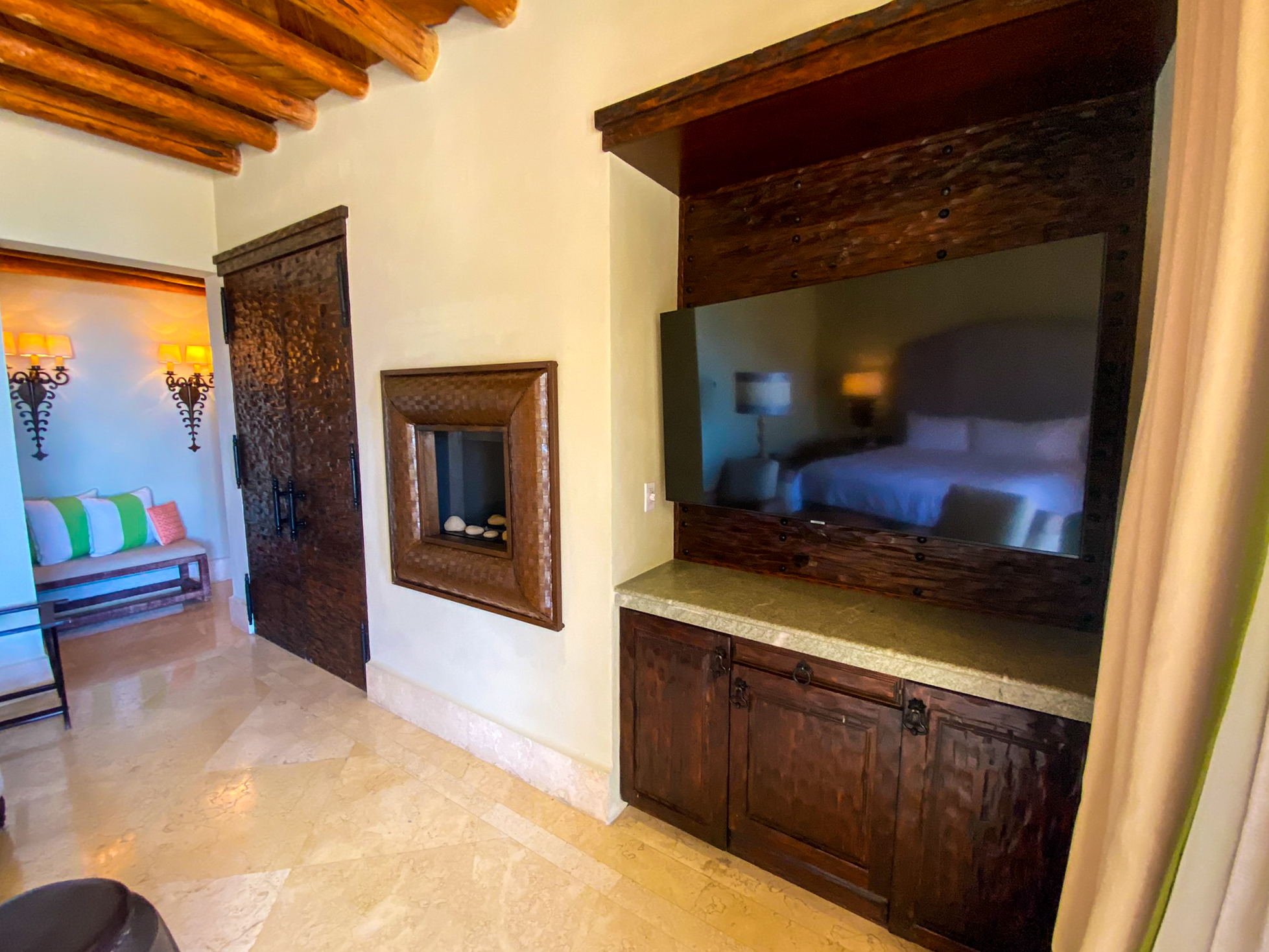 Waldorf Astoria Los Cabos Pedregal Two Bedroom Ocean View Villa with Plunge Pool master bedroom console and TV