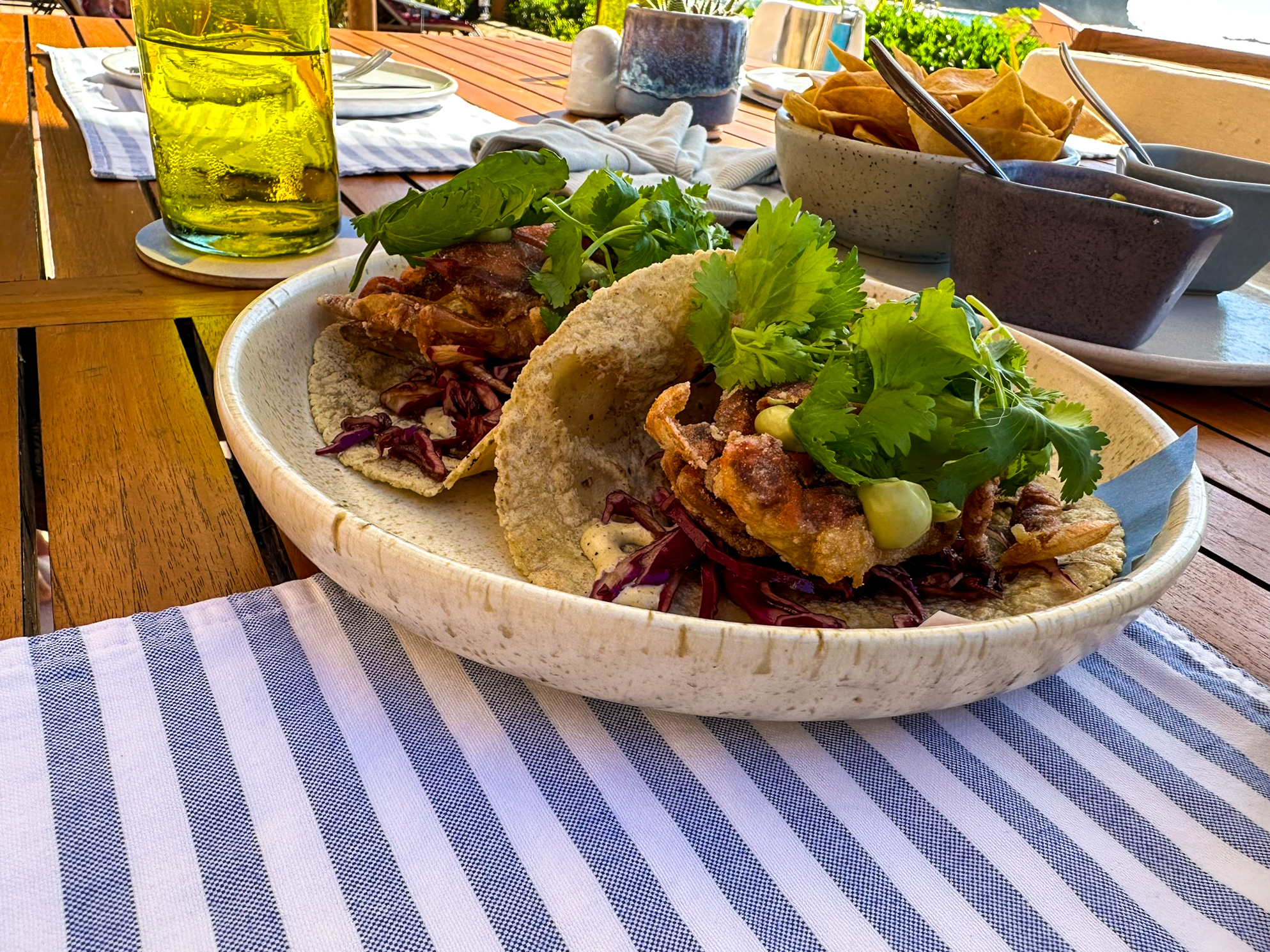 One&Only Mandarina Jetty Beach Club soft shell crab tacos